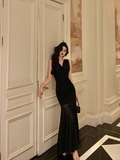 Cute Mermaid V Neckline Black Sleeveless 18th Birthday Dress Party Gown Birthday Outfits For Women HZ1121