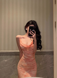 Sexy Mermaid Spaghetti Straps Pink Floral 21st Birthday Dress Holiday Party Birthday Outfits For Women HZ1121