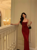Sexy Mermaid Spaghetti Straps Burgundy 21st Birthday Dress Holiday Outfit Birthday Outfits For Women HZ1121