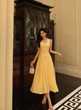 Sexy A line Halter Yellow 18th Birthday Dress Long Party Birthday Outfits For Women HZ1121