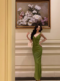 Vintage Mermaid V Neckline Green Floral Sleeveless 18th Birthday Dress Party Gown Birthday Outfits For Women HZ1121