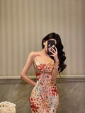 Sexy Mermaid Spaghetti Straps Floral Pink 18th Birthday Dress Holiday Party Birthday Outfits For Women HZ1121