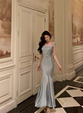 Vintage Mermaid Square Neckline Light Blue Satin Sleeveless 18th Birthday Dress Party Gown Birthday Outfits For Women HZ1121