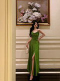 Sexy A line Spaghetti Straps Green Slit 21st Birthday Dress Holiday Party Birthday Outfits For Women HZ1121