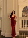 Sexy Mermaid Spaghetti Straps Burgundy 21st Birthday Dress Holiday Outfit Birthday Outfits For Women HZ1121