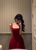 Vintage A Line Square Neckline Burgundy Satin Sleeveless 18th Birthday Dress Party Gown Birthday Outfits For Women HZ1121