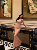 Sexy Mermaid Spaghetti Straps Pink Floral 21st Birthday Dress Holiday Party Birthday Outfits For Women HZ1121