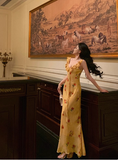Cute A line V Neckline Yellow Floral Sleeveless 18th Birthday Dress Party Gown Birthday Outfits For Women HZ1121