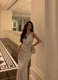 Vintage Mermaid Halter White Sleeveless 18th Birthday Dress Party Gown Birthday Outfits For Women HZ1121