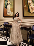 Sexy A line Halter Polka Dot Halter Neck 18th Birthday Dress Long Party Birthday Outfits For Women HZ1121