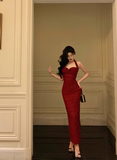 Vintage Sheath Halter Neckline Red Satin Sleeveless 18th Birthday Dress Party Gown Birthday Outfits For Women HZ1121