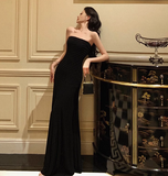 Sexy Mermaid Strapless Black 18th Birthday Dress Floor Length Party Birthday Outfits For Women HZ1121