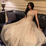 Sexy A line Halter Polka Dot Halter Neck 18th Birthday Dress Long Party Birthday Outfits For Women HZ1121