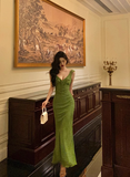 Vintage Mermaid V Neckline Green Floral Sleeveless 18th Birthday Dress Party Gown Birthday Outfits For Women HZ1121