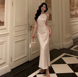 Sexy Mermaid Halter White Satin 18th Birthday Dress Ankle Length Party Birthday Outfits For Women HZ1121