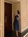 Vintage A line V Neckline Navy Blue Chiffon 18th Birthday Dress Party Gown Birthday Outfits For Women HZ1121