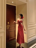Cute A line V Neckline Red Floral Sleeveless 18th Birthday Dress Party Gown Birthday Outfits For Women HZ1121