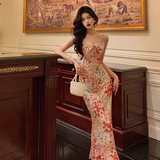 Sexy Mermaid Spaghetti Straps Floral Pink 18th Birthday Dress Holiday Party Birthday Outfits For Women HZ1121