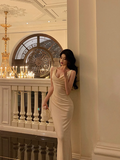 Vintage Sheath V Neckline Champagne Satin Sleeveless 18th Birthday Dress Party Gown Birthday Outfits For Women HZ1121