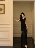 Cute Mermaid V Neckline Black Sleeveless 18th Birthday Dress Party Gown Birthday Outfits For Women HZ1121