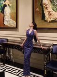 Sexy Mermaid Halter Blue 18th Birthday Dress Long Party Birthday Outfits For Women HZ1121
