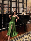 Sexy A line Spaghetti Straps Green Slit 21st Birthday Dress Holiday Party Birthday Outfits For Women HZ1121
