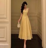 Sexy A line Halter Yellow 18th Birthday Dress Long Party Birthday Outfits For Women HZ1121