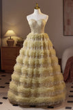Golden Sweetheart Sequin Ruffle A-line Prom HZ0308