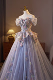 Off the ShoulderPurple Floral Embroidery A-line Prom HZ0308