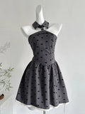 Vintage Grey Printed Lapel A-line Short 17th Birthday Homecoming Dress HZ1022