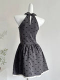 Vintage Grey Printed Lapel A-line Short 17th Birthday Homecoming Dress HZ1022