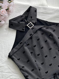 Vintage Grey Printed Lapel A-line Short 17th Birthday Homecoming Dress HZ1022