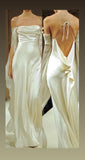 Vintage A line Strapless Long Sleeves White Silk Satin Backless Wedding Dresses HZ1022