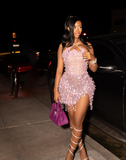 Sexy Sheath Halter Pink Sequin Mini Short Formal 8th Grade Homecoming Dresses Summer Middle School Hoco Dress 18th Birthday Outfits HZ1121