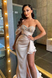 One Shoulder Beadings Prom Dress Mermaid Side Slit Birthday Outfits HZ1022