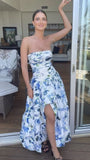 Elegant Wedding Guest Outfit Ball Gown Blue Floral Formal Night Dresses Summer Wedding Guest Dresses Graduation Dresses HZ1121