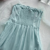 Elegant Light Blue A-line Square Neck Tulle Long Prom Dress Evening Dress Bridesmaid Dress HZ1022