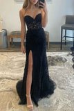 Pretty Mermaid Strapless Corset Lace Prom Dress with Slit HZ1121