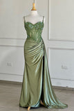 Sexy Silver Spaghetti Straps Mermaid Appliqued Prom Dress HZ1121