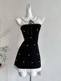 Sweet Black Baby Doll Collar Pearl Satin A-line 17th Birthday Homecoming Dress HZ1022