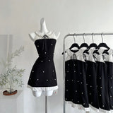 Sweet Black Baby Doll Collar Pearl Satin A-line 17th Birthday Homecoming Dress HZ1022