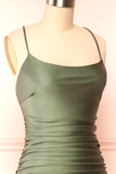 Modest Mermaid Straps Sage Green Slit Long Prom Dress HZ1022