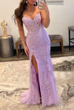 Pretty Mermaid Strapless Corset Lace Prom Dress with Slit HZ1121