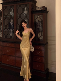 Classy Mermaid Spaghetti Straps Gold Long 18th Birthday Dress Party Gown 21st Birthday Outfits Birthday Dress Ideas For Women HZ1121