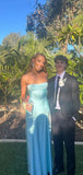 Elegant Blue Satin Mermaid Side Slit Long Evening Prom Dresses Sexy Prom Dress HZ1121