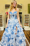 Blue Sweetheart Lace Floral Ruffle Dress with HZ0308