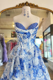 Blue Sweetheart Lace Floral Ruffle Dress with HZ0308