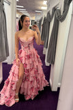 Floral Pink Sweetheart Ruffle A-line Prom Dress with HZ0308