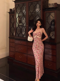 Classy Mermaid Spaghetti Straps Pink Floral Long 18th Birthday Dress Party Gown 21st Birthday Outfits Birthday Dress Ideas For Women HZ1121