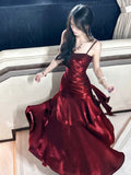 Pretty Mermaid Spaghetti Straps Olive Green Long Prom Dresses Evening Gowns HZ1022